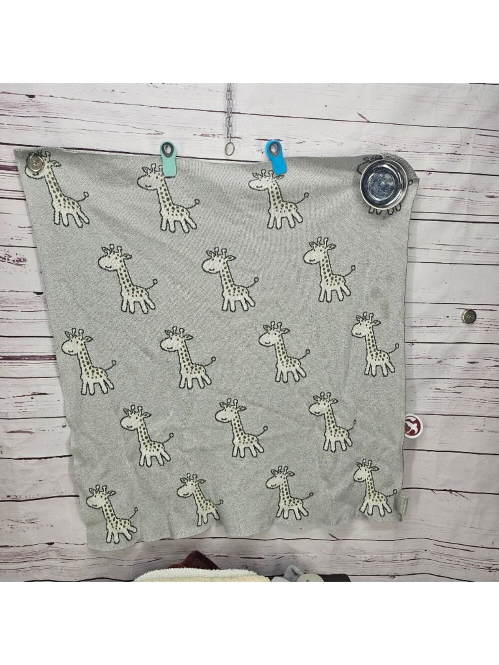 Frolics Baby Blanket Giraffe Design - Gray & White - Cotton Blend - 30"x30"
